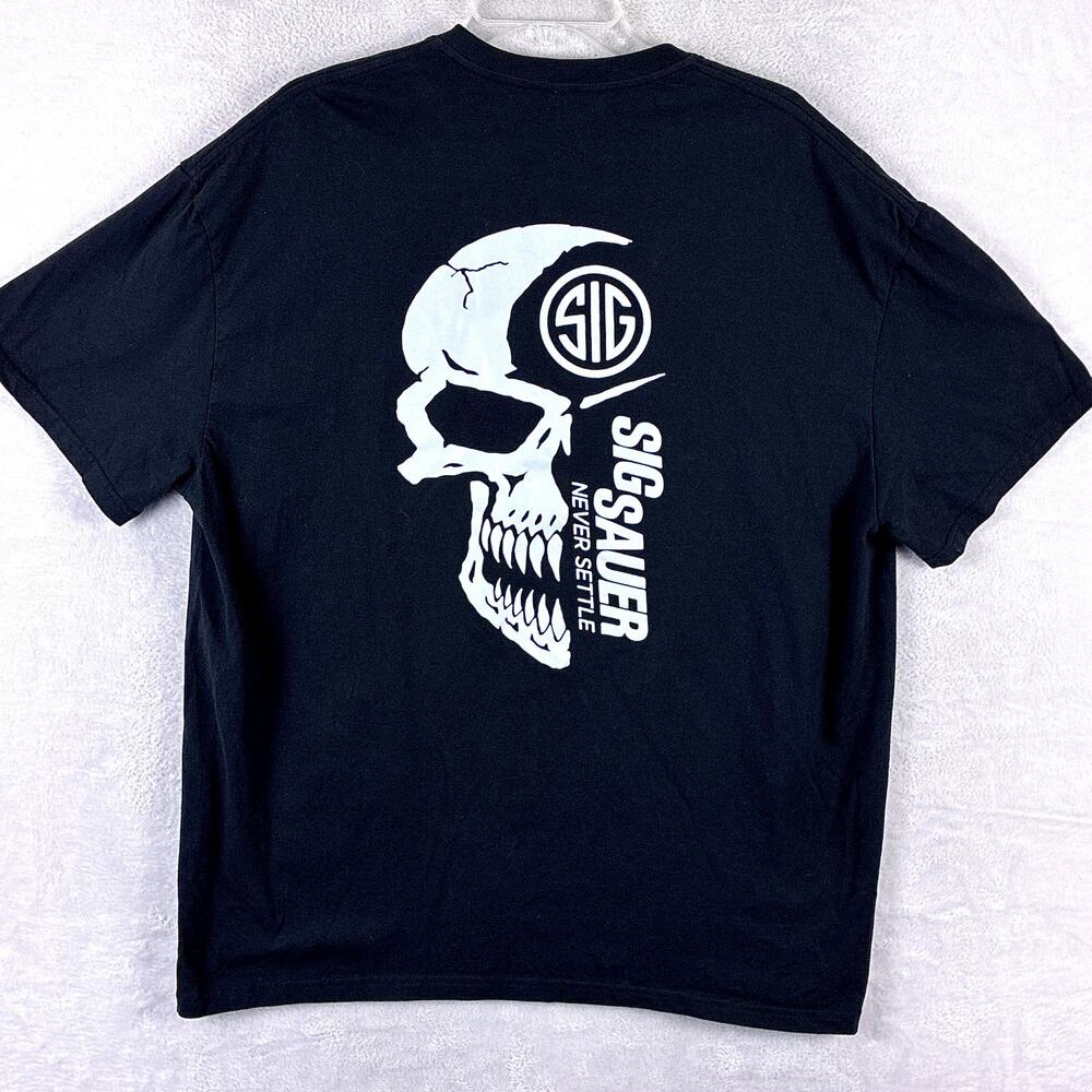 Sig Sauer Never Settle Tshirt Mens Size 3XL Black White Skull Tactical Operator